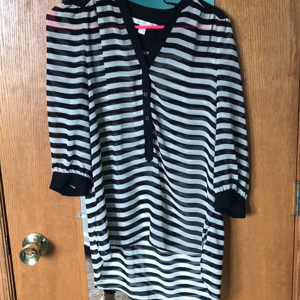 Black and white striped button down blouse